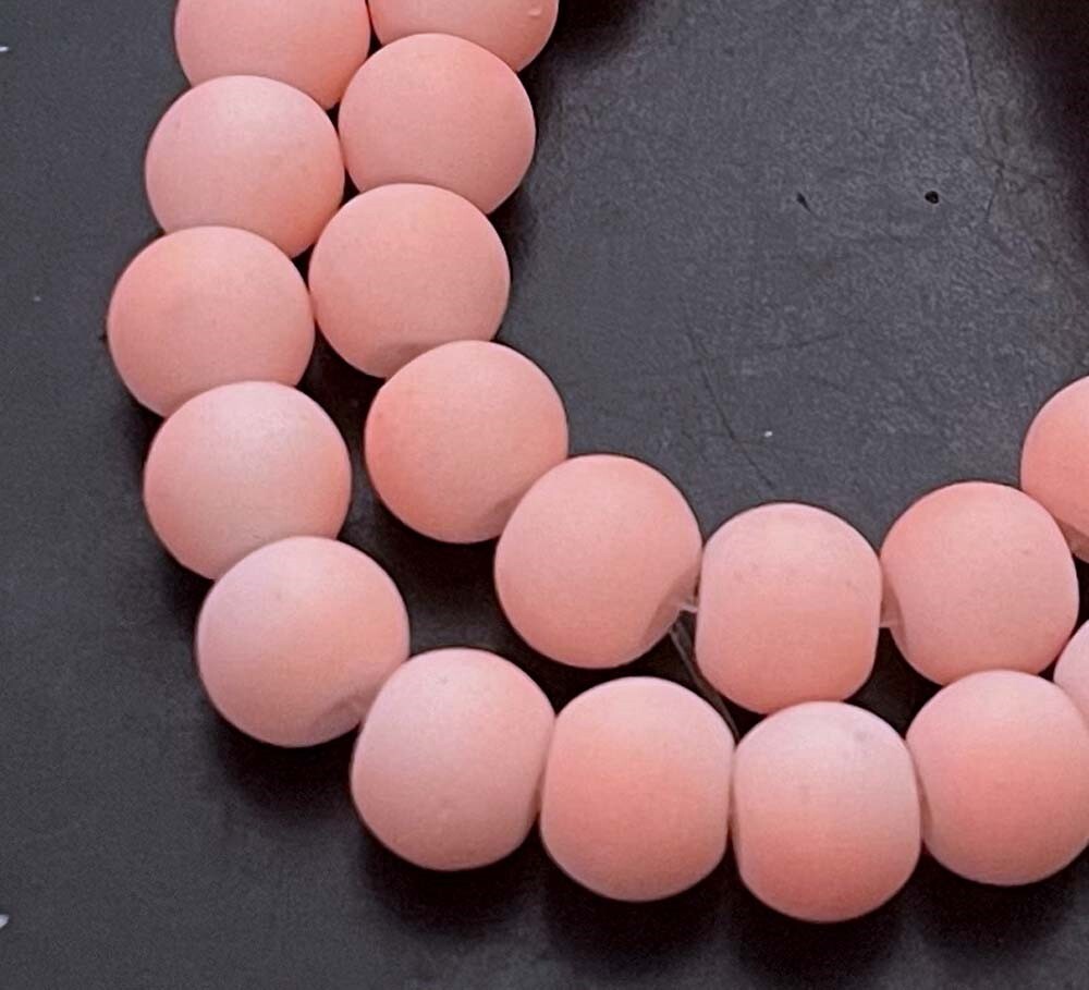 8mm Matte Frosted Neon Rubber Glass Round Beads – Peach two tone 16″