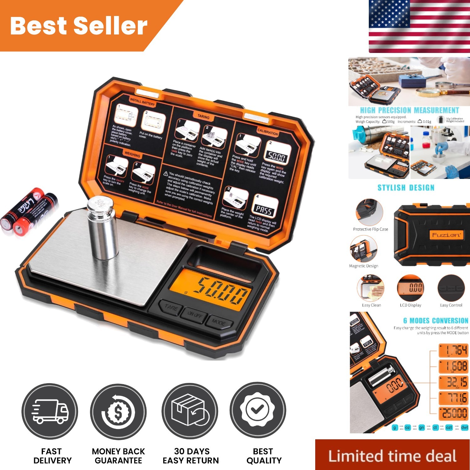 Precision Digital Pocket Scale 500g x 0.01g with LCD Display & Tare Function