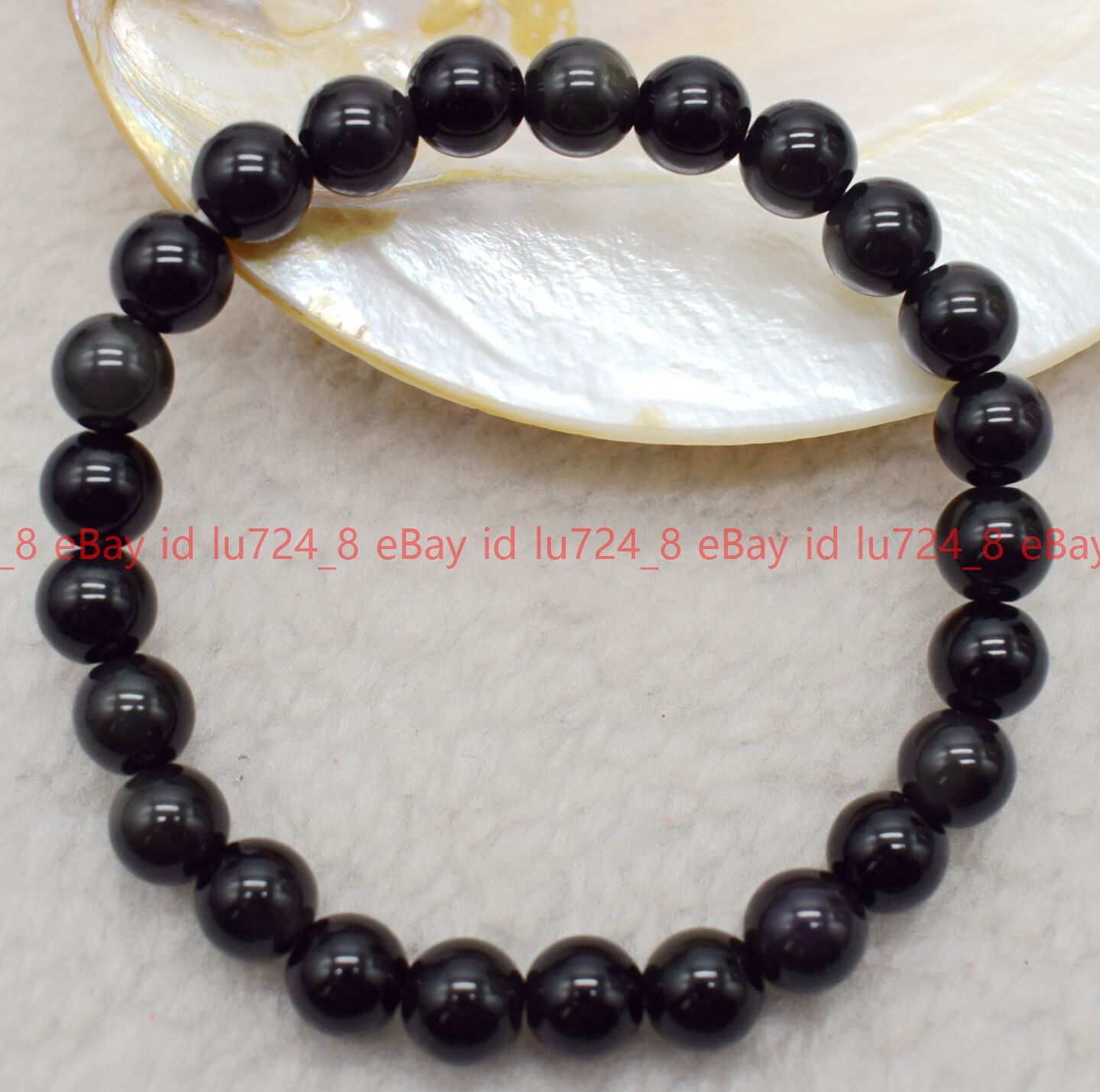6-20mm Natural Black Obsidian Round Gemstone Beads Elastic Bracelet 7.5”