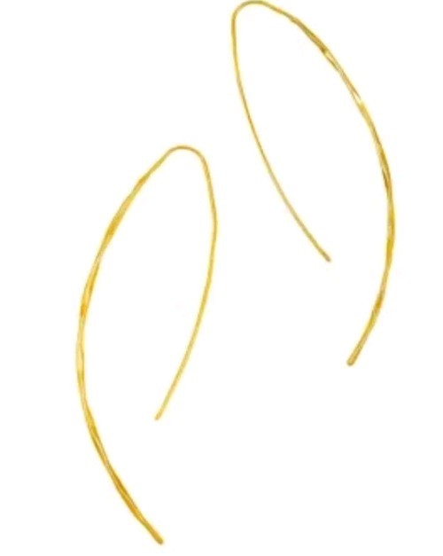 Earrings Threader Drop Yellow Gold Hammered Curved Long Medium M Women Earring