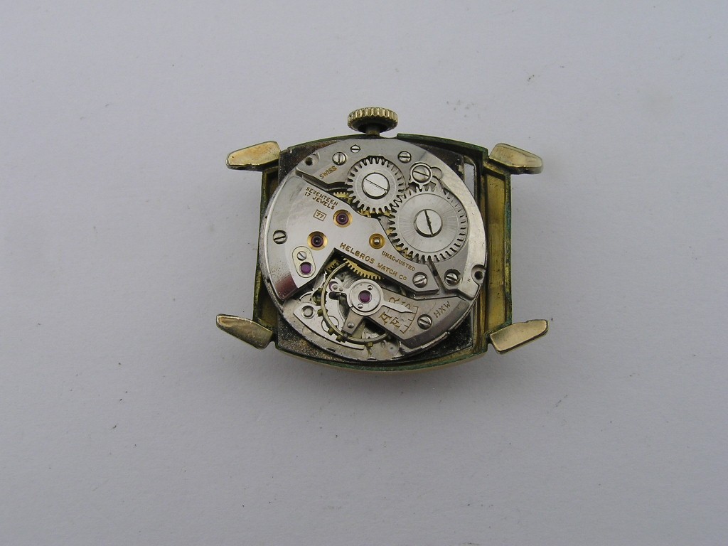 Vintage Helbros Mens Watch Fancy Dial & Case 17j Cal 77 1950’s