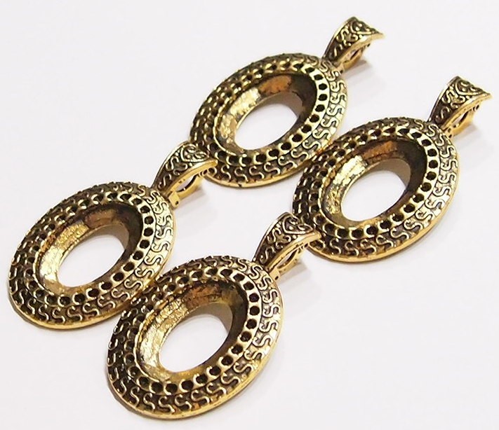 4 of 25x18mm Antique Gold Art Deco w/ Enhancer Bail Pendant Settings 53x31mm