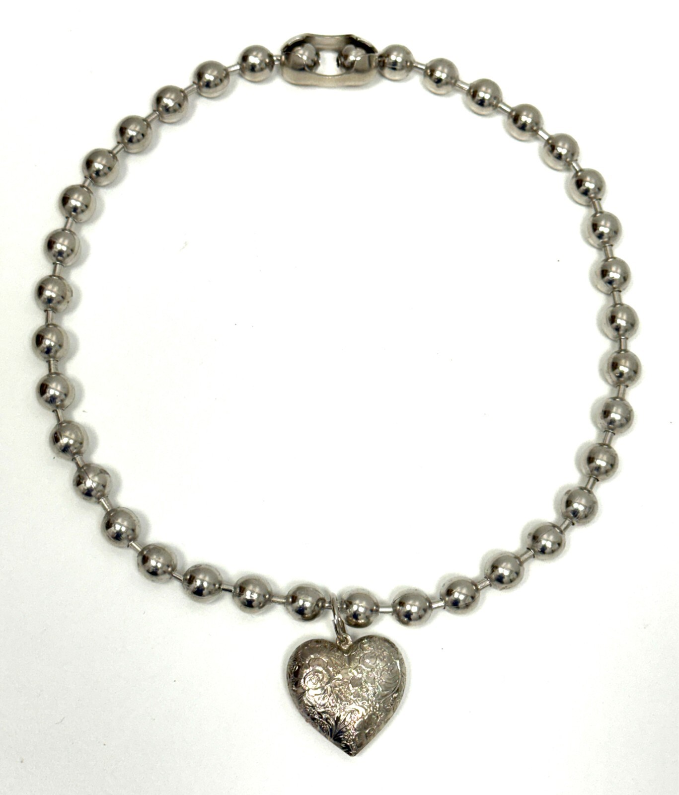 Large 10 mm Ball Chain Heart Pendant Necklace Punk Goth Choker Steel Chain