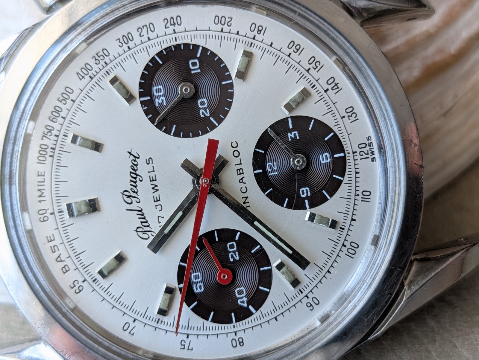 Vintage Paul Peugeot Three-Register Chronograph w/Warm Patina,Valjoux 7736 Mvmt