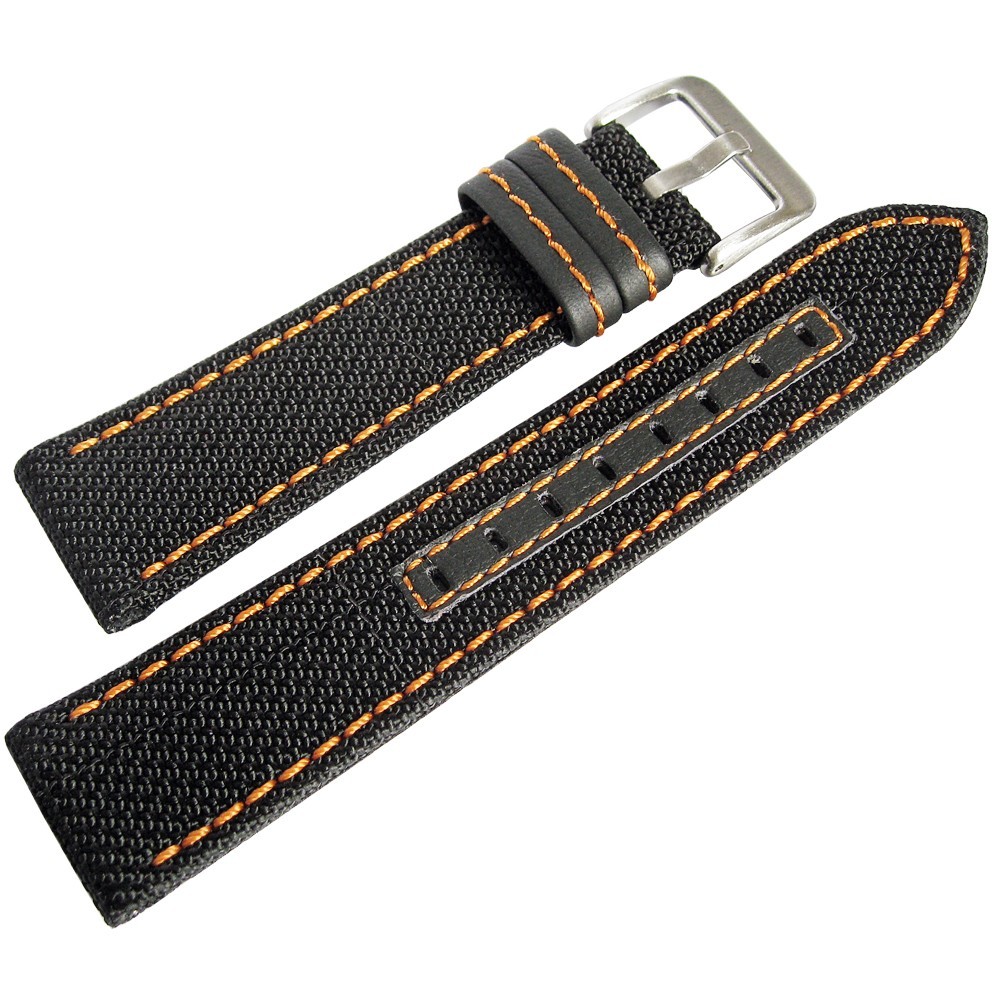 Hadley-Roma MS848 Mens Watch Band Strap Made with Kevlar Black Orange 18mm