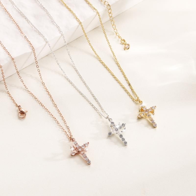 Sparkling Crown Cross Pendant Necklace Christian Jewelry Gift Women Men Girls