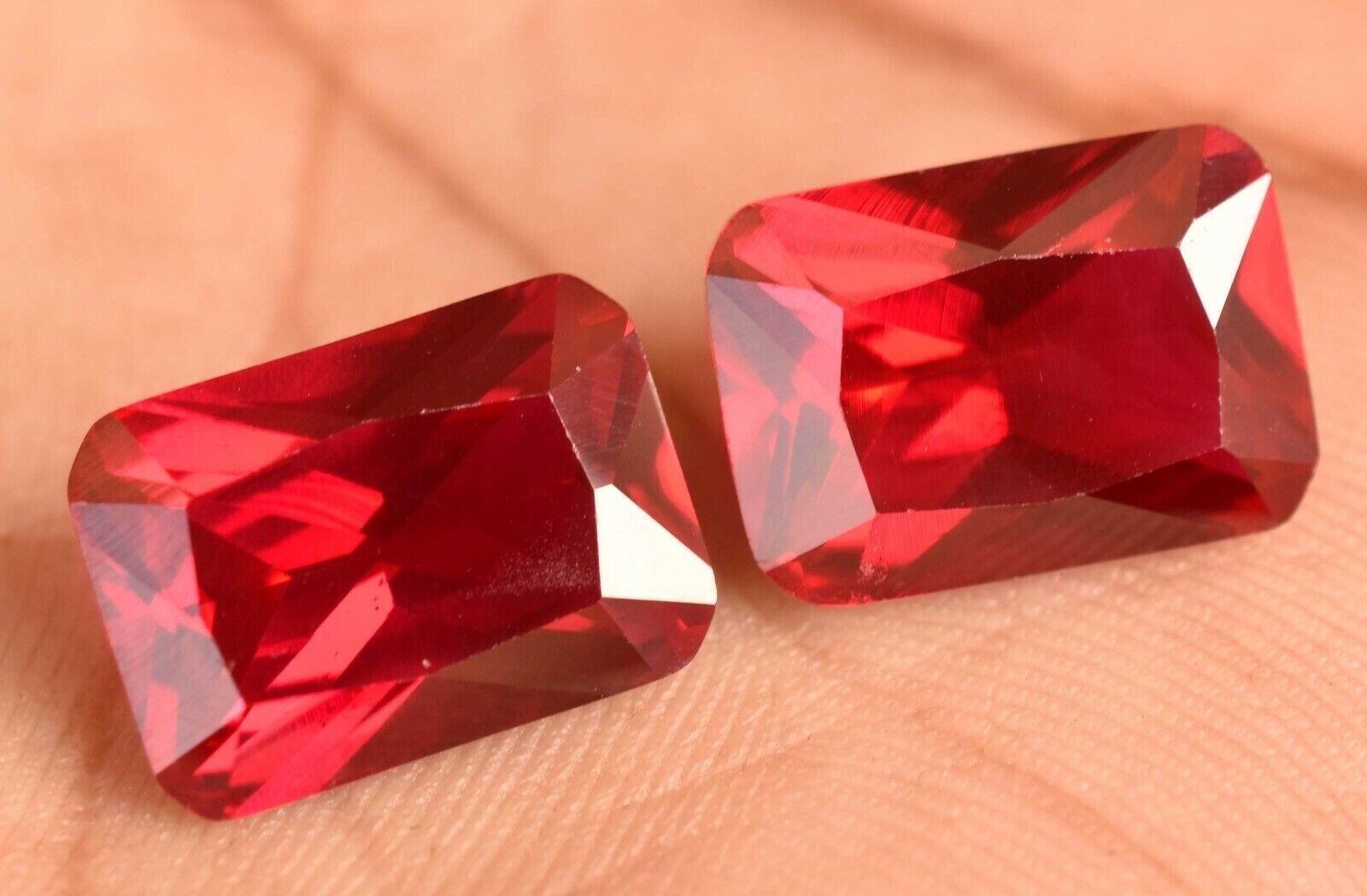 Pair Natural Red Ruby Certified Treated 14 x 9 mm Emerald Cut Loose Gemstone