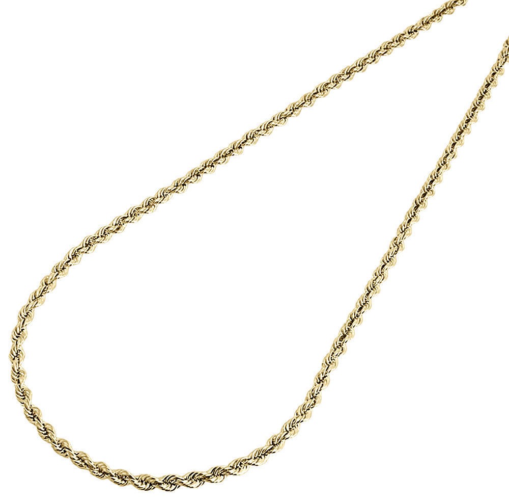 10K Yellow Gold Mens or Ladies Hollow Rope Chain Necklace 2 MM 16″ – 30″ Inches