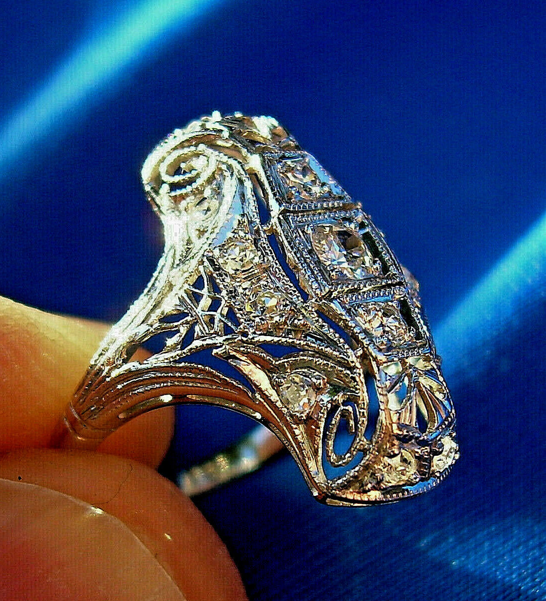 Originbal EARTH MINED DIAMOND ART Deco Engagement Ring Antique PLATINUM Filigree
