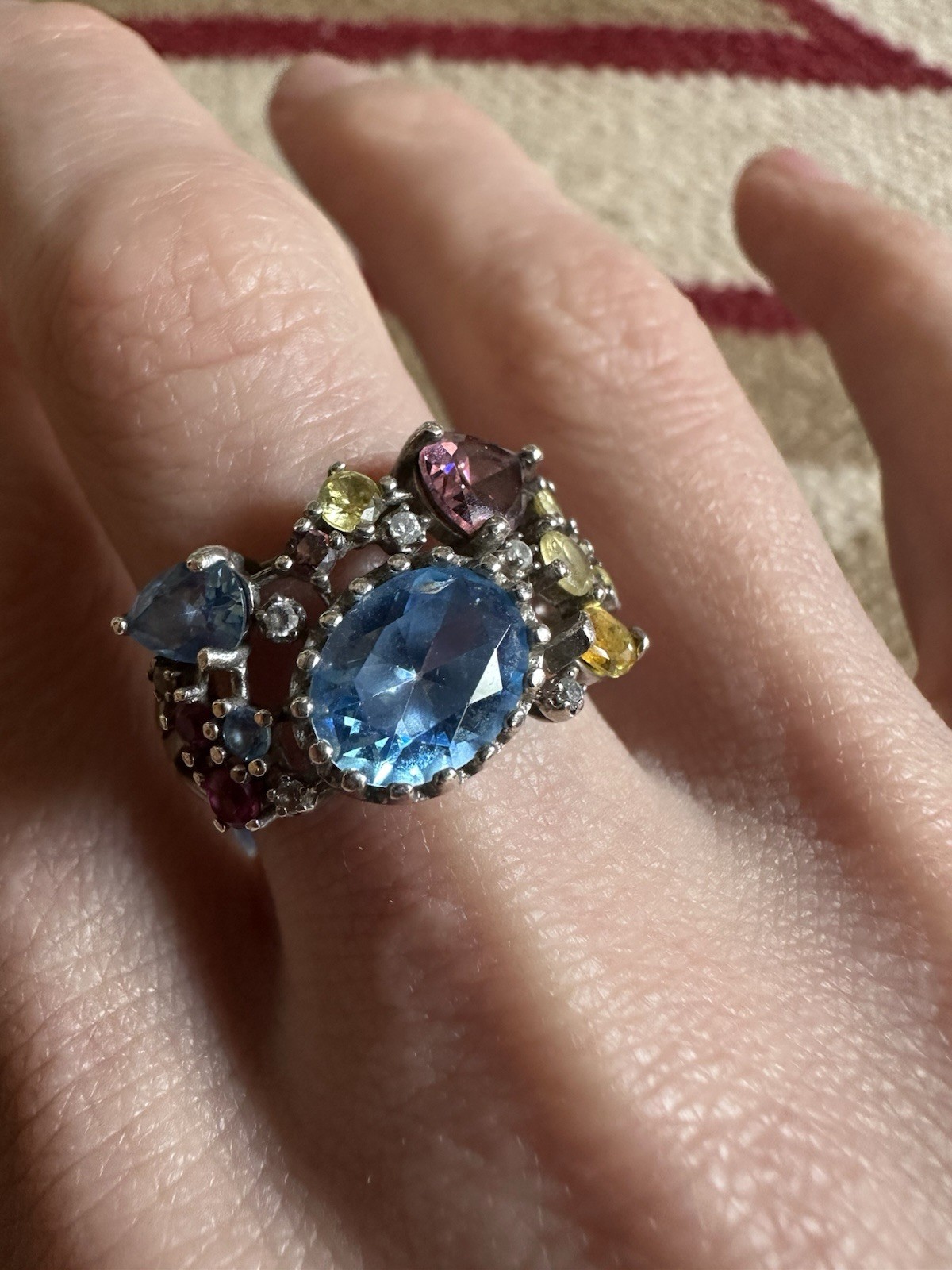 Vintage Sterling 925 Semi Precious Stone Cluster Ring Size 6.75