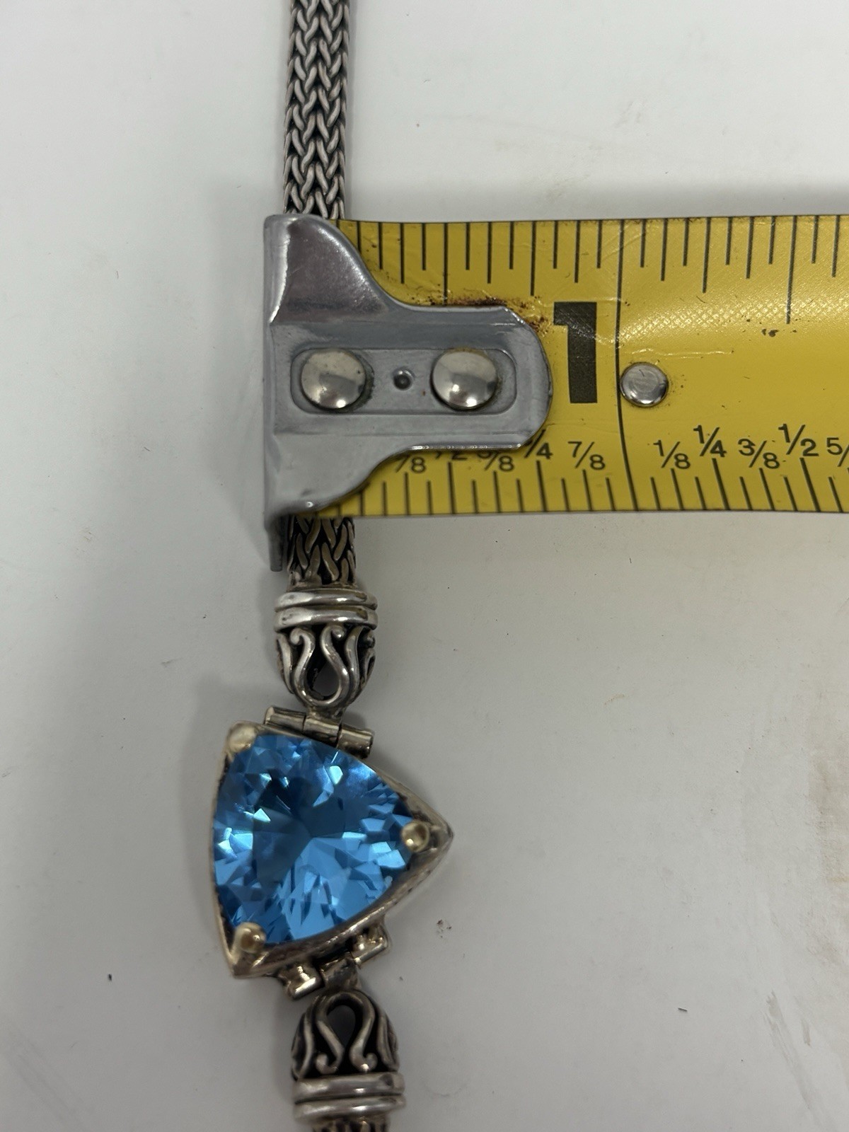 Vtg David Schorr Sterling Silver 18K Gold Blue Topaz Woven Wheat Bracelet 7.5”