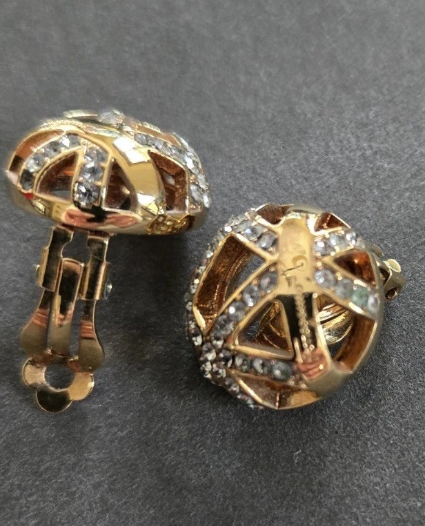 Salvatore Ferragamo Gold And Rinestone Vintage Earrings Made In Italy