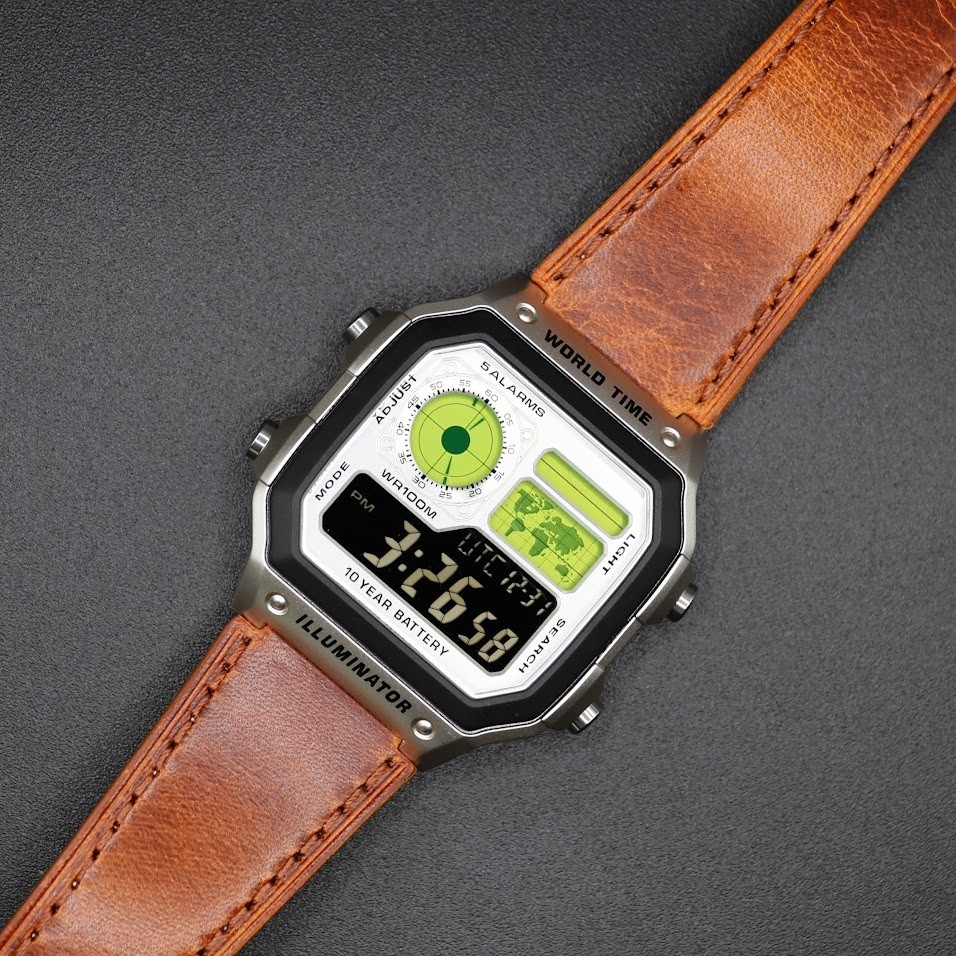 CASIO AE-1200WHD. Royale Watch Mod. Leather Strap. Negative Display. Silver Dial