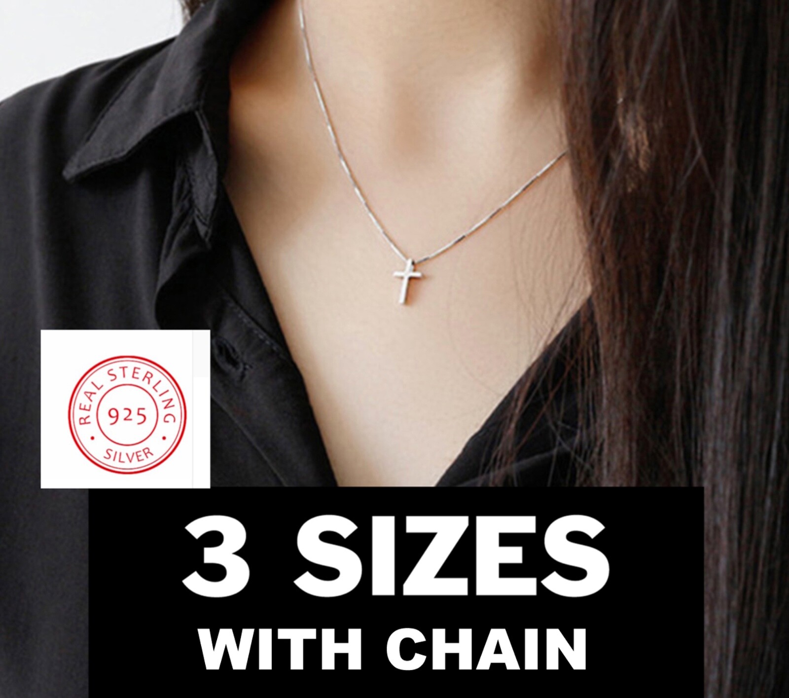 Sterling Silver 925 Small Tiny Plain Cross Pendant Necklace Womens