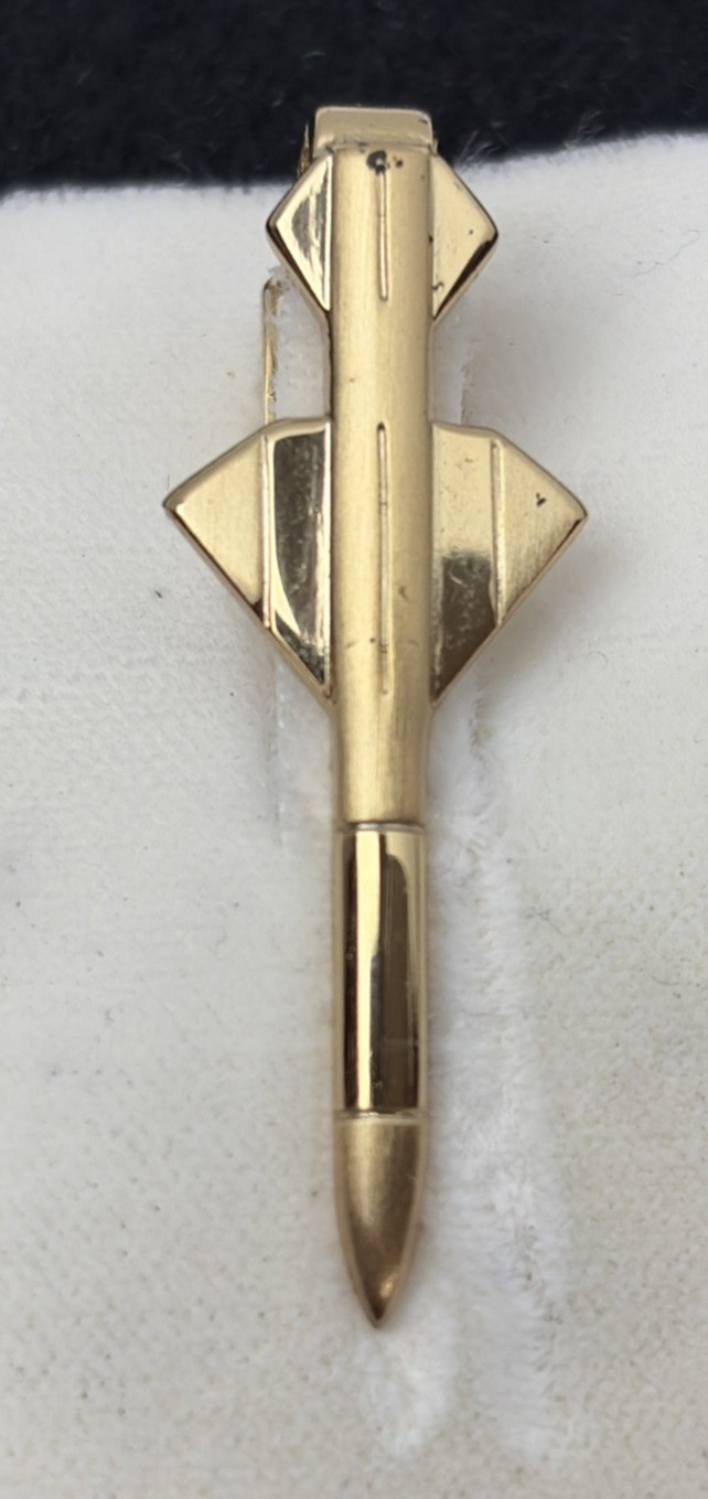 Vintage Rocket Military Missile SMALL Tie Bar Clip Gold tone rocket