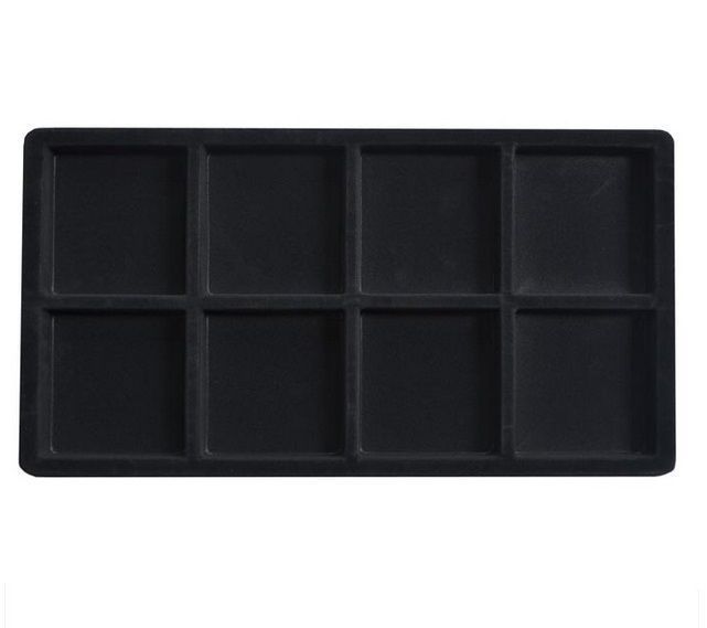 Set of 5 Jewelry Tray Inserts 8 Compartment Liners Black Flocked 14″ x 7 1/2″