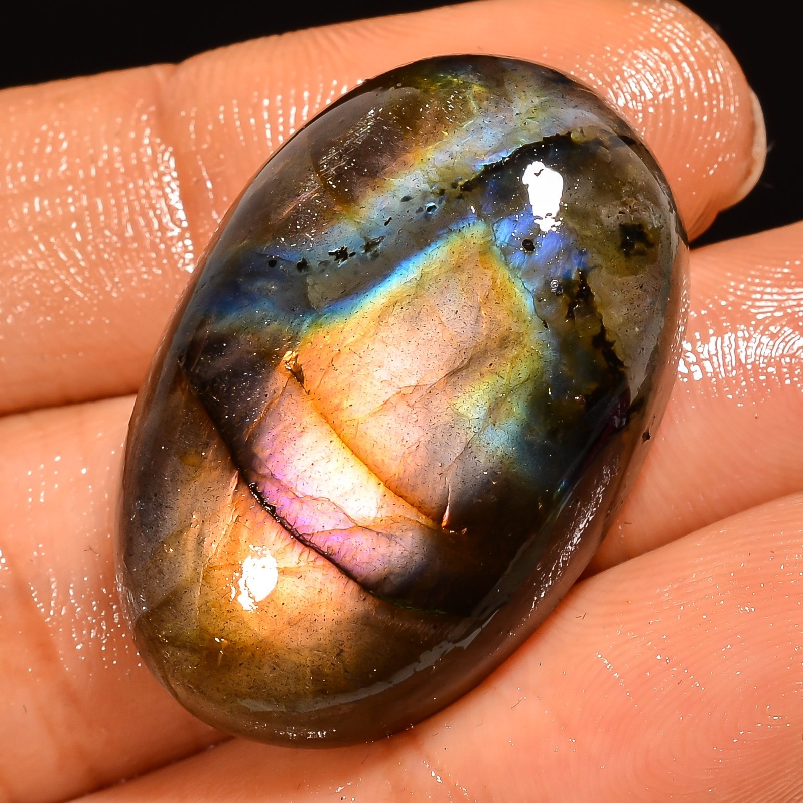 49 Ct Natural Labradorite Oval Cabochon Loose Gemstone For Pendant 30X20X9 mm