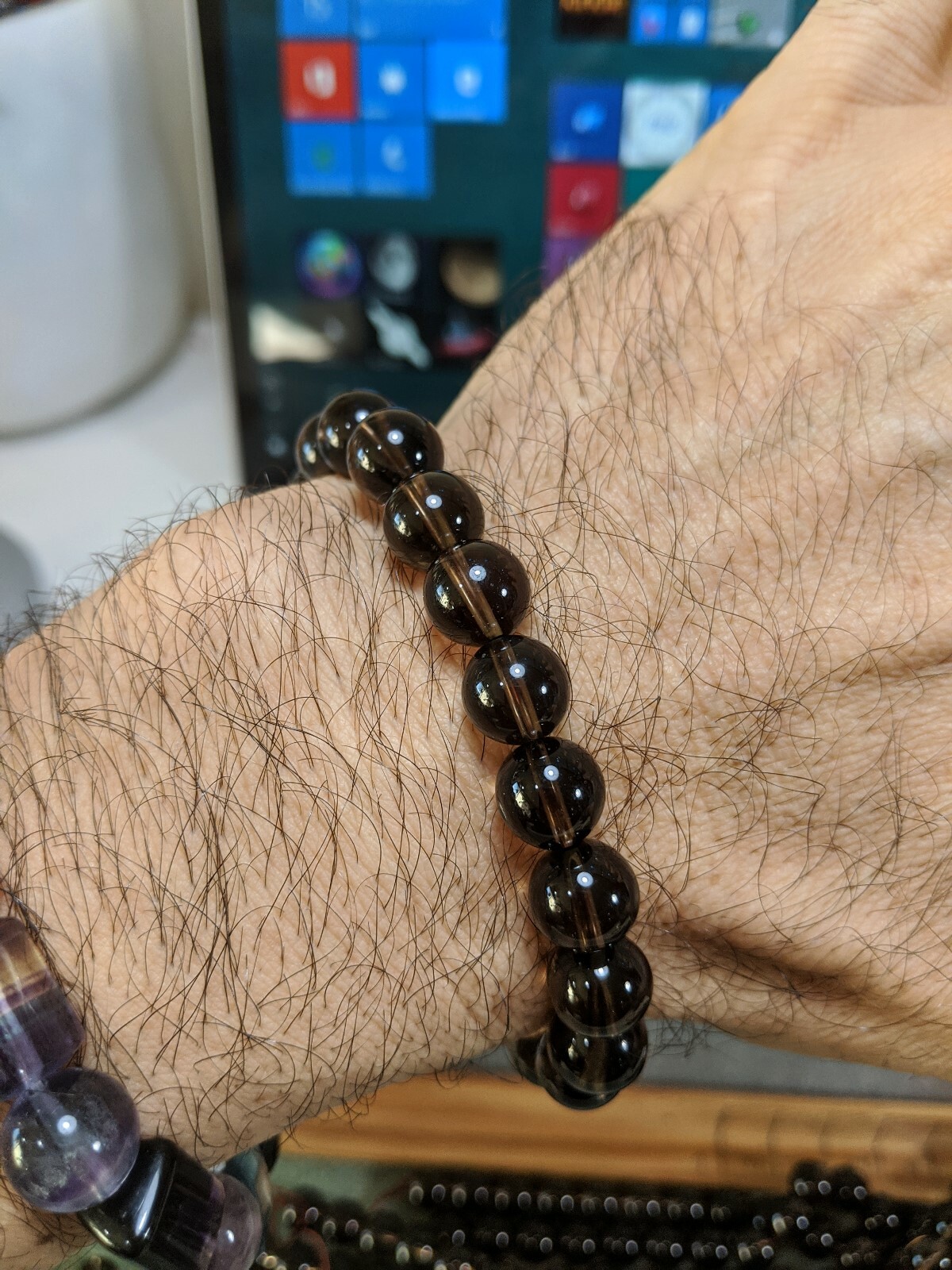 Champagne Brown Smoky Quartz Bead Bracelet Men Stretch 10mm 7, 7.5, 8, or 8.5 in