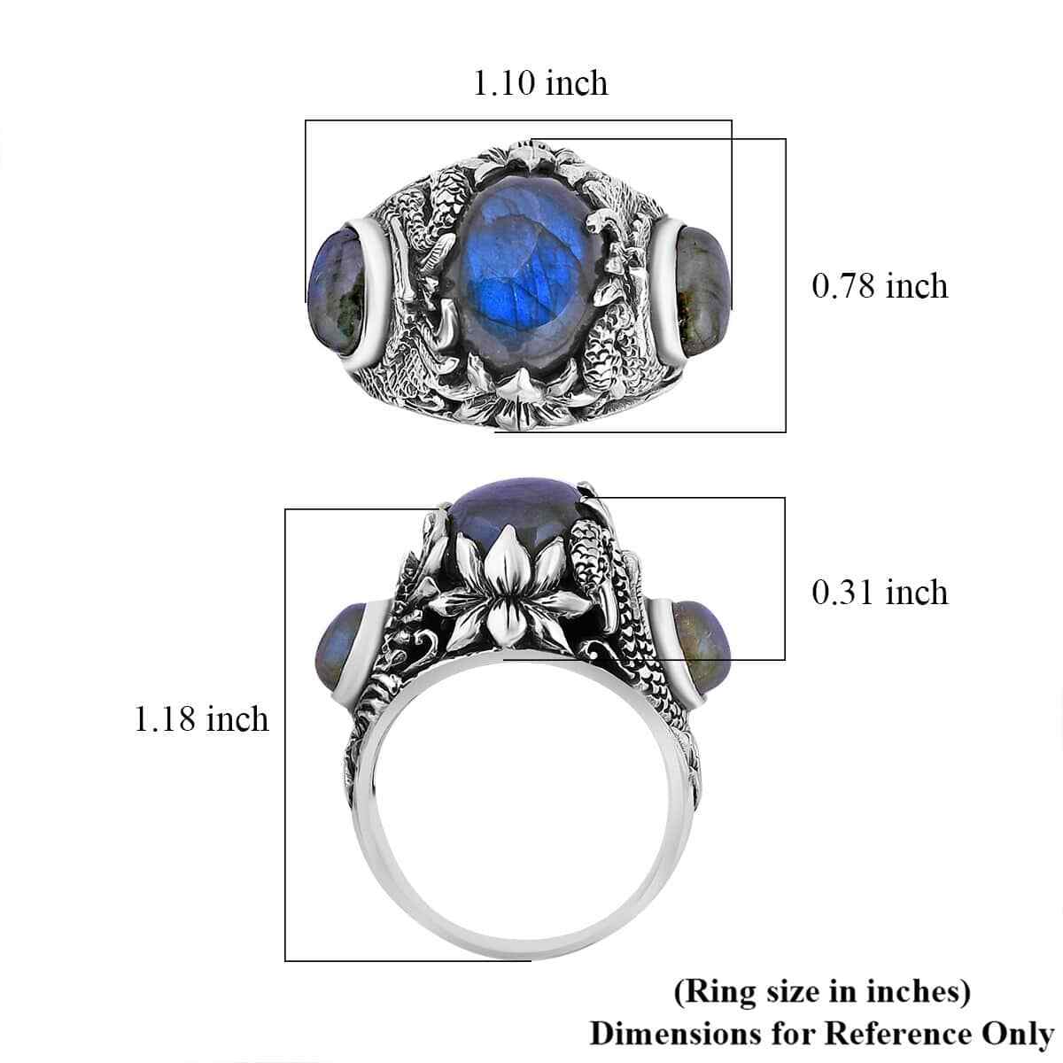 AMAZING!! 9.00ctw Bali Legacy Malagasy Labradorite Ring Sterling Silver Size 6