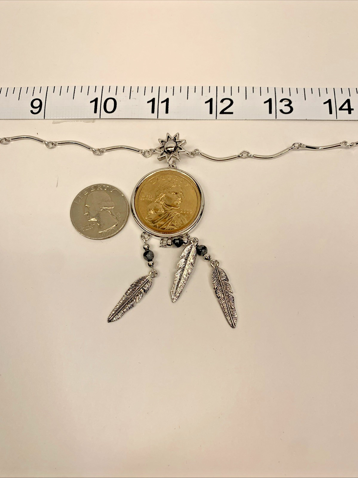 U.S Mint Sacagawea Golden Dollar Coin Silver Tone Pendant Necklace Vintage 2000