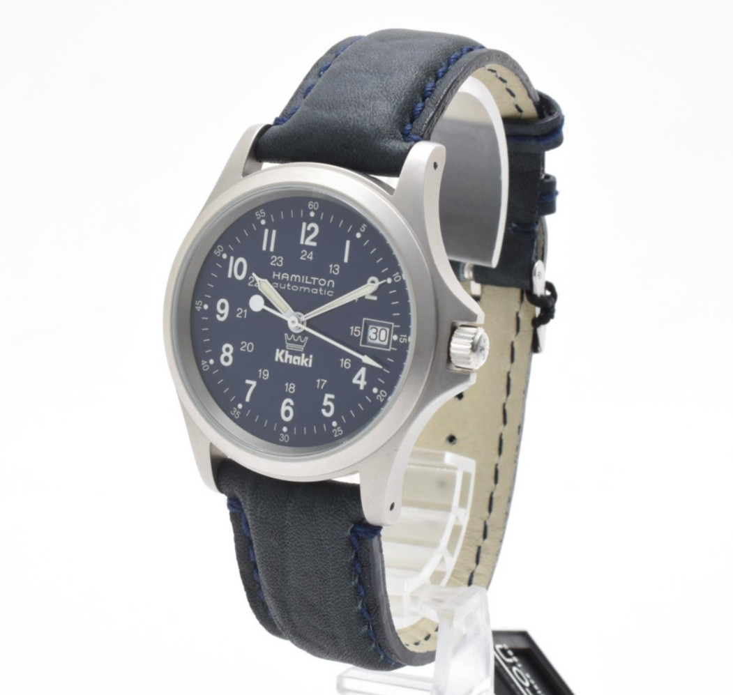 Rare Vintage HAMILTON Khaki King 9823 Automatic Blue Dial Crown Logo Men’s Watch