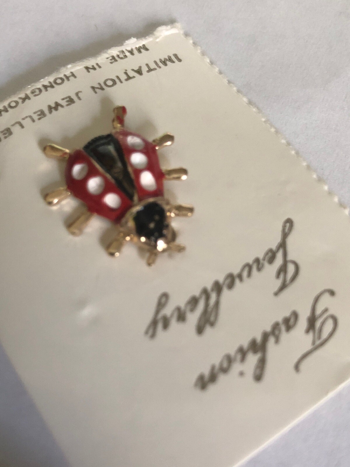 Black ,Red and White Lady Bug Pin Beetle Brooch Pin Gold Legs