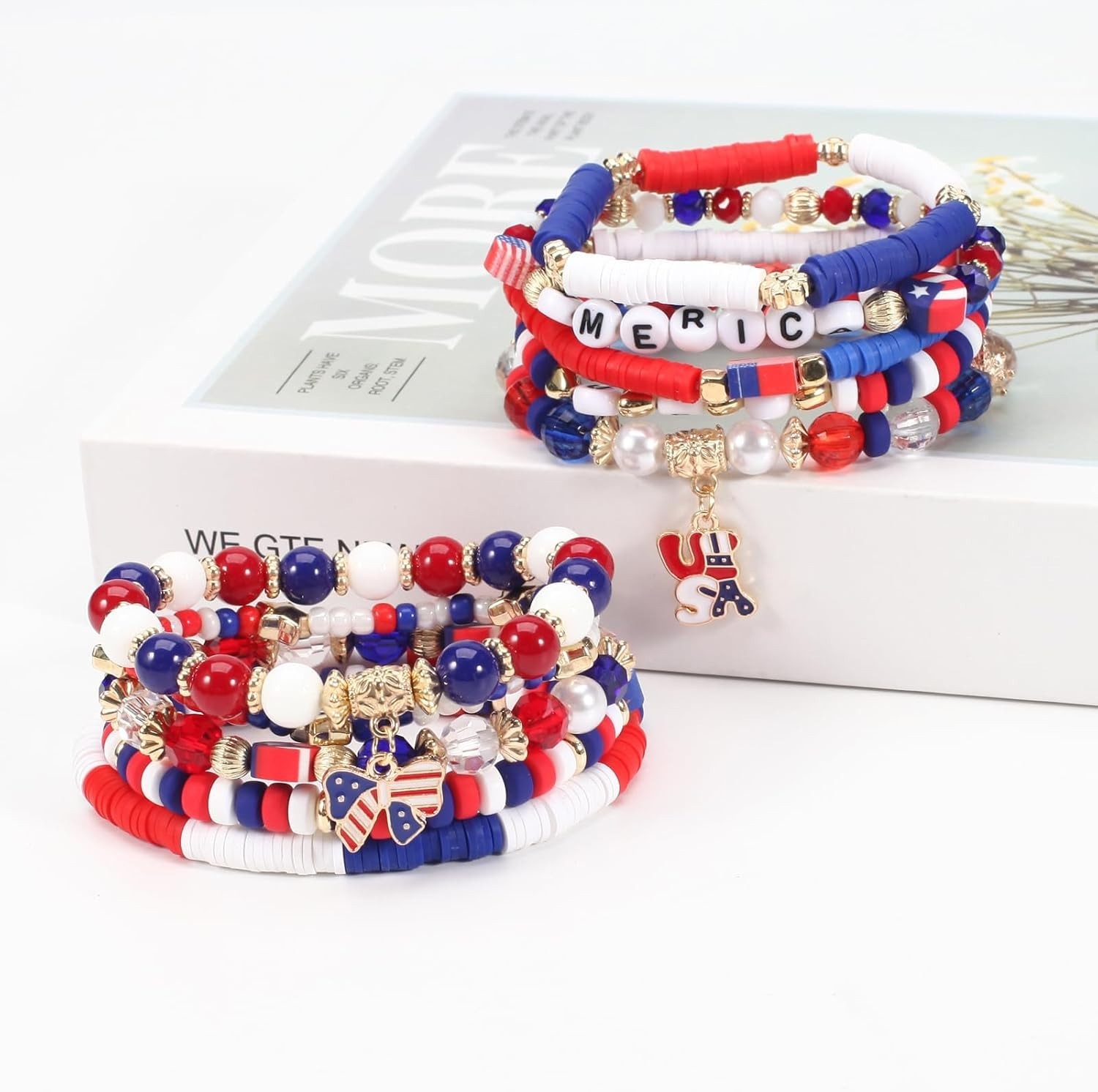 Patriotic Boho Colorful Beads & Charm Bracelets – 10 Pack