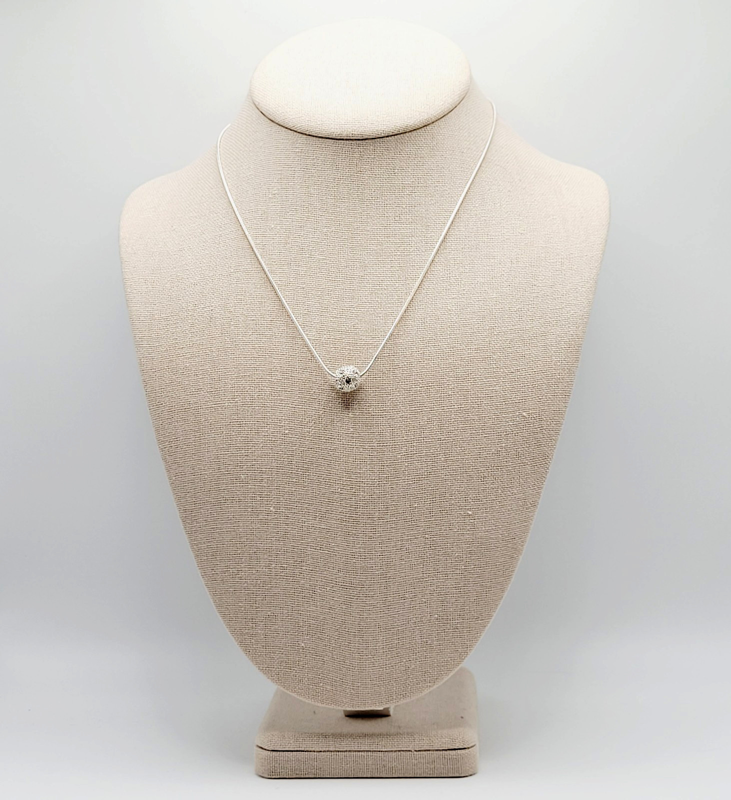 Disco Ball Glitter Sphere Feminine Elegant Style Silver Tone Pendant Necklace