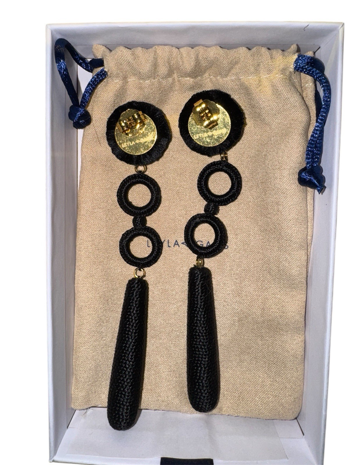 HSN Leyla Gans Black Amelie Wrapped Cord Drop Earrings