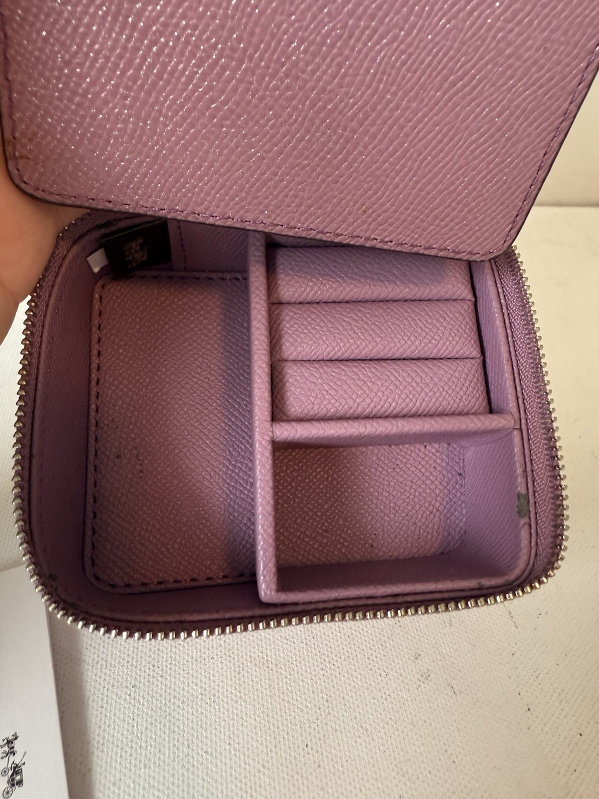 Coach Travel Jewelry Case Purple Pink Metallic Glitter Zip Up
