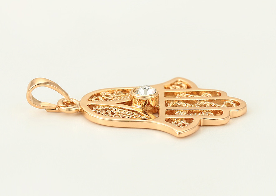 Evil Eye Hamsa Hand Fatima Judaica Kabbalah Charm Pendant Rose Gold Plated *NEW