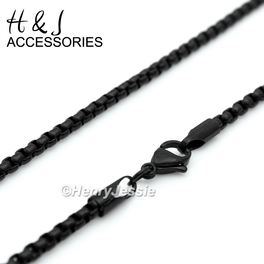 18-36″MEN Stainless Steel 3mm Black Plated Box Link Chain CZ Lion Pendant*ABP134