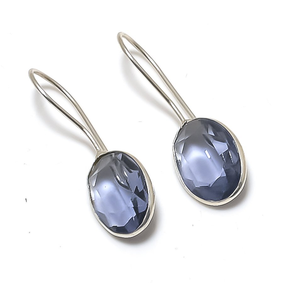 Faceted African Amethyst Gemstone 925 Sterling Silver Jewelry Earrings 1.2″ L265
