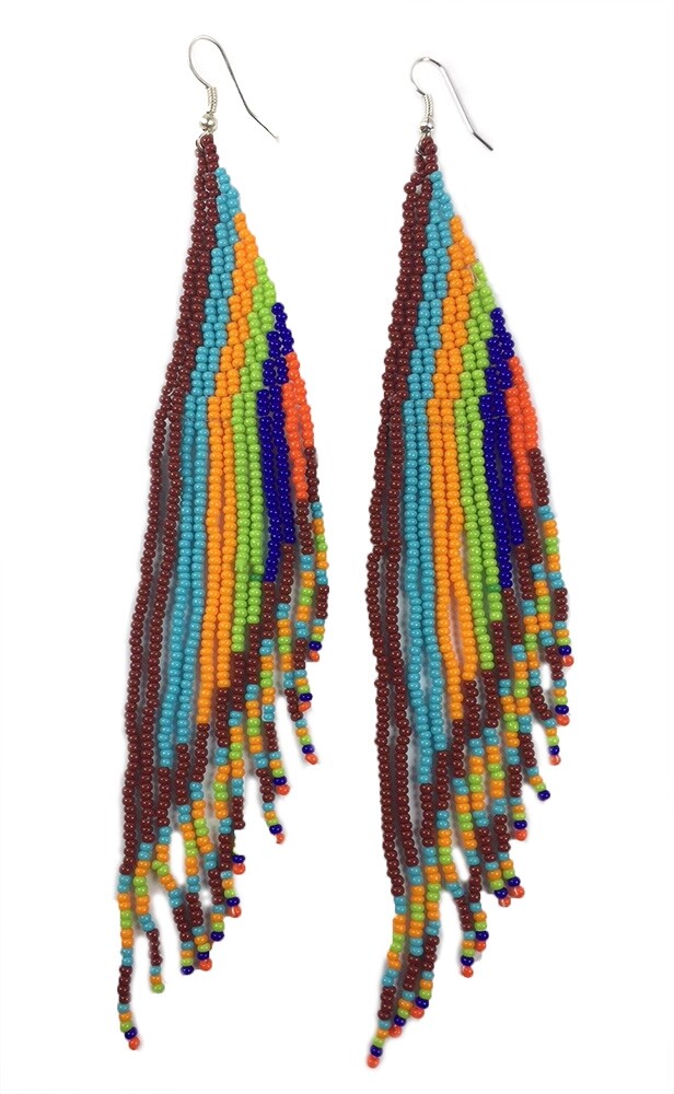 BEADED HANDMADE NEW BLUE ORANGE BROWN HOOK FASHION EARRINGS E54/21