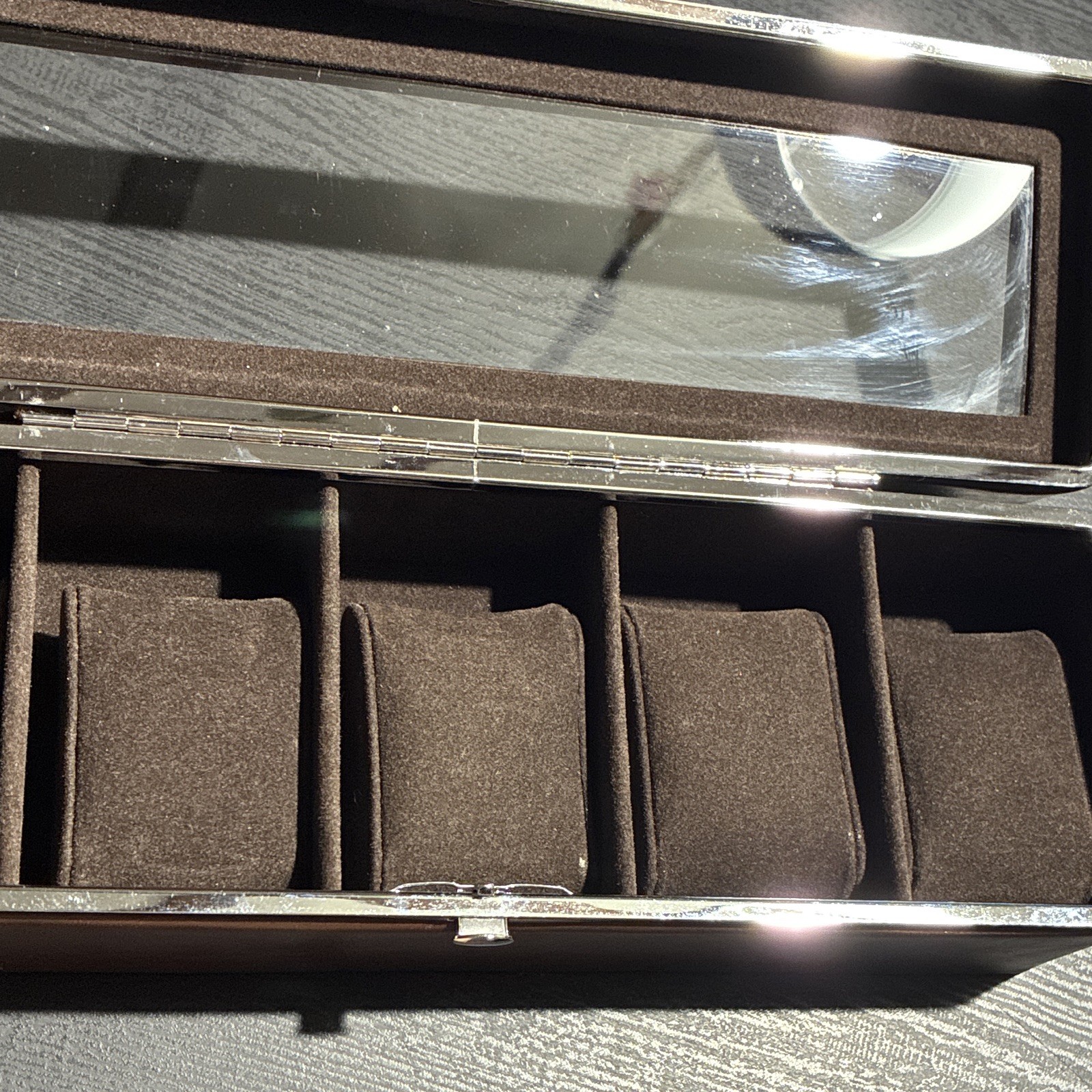 Berkshire Brown Faux Leather Watch Storage Box Case w/ Glass Lid, 5 Slot