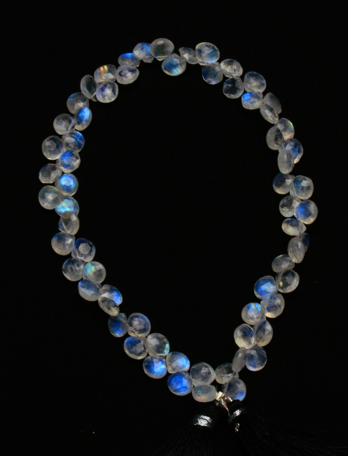 Blue Fire Rainbow Moonstone Gem 7MM Size Faceted Heart Shape Briolettes 11″