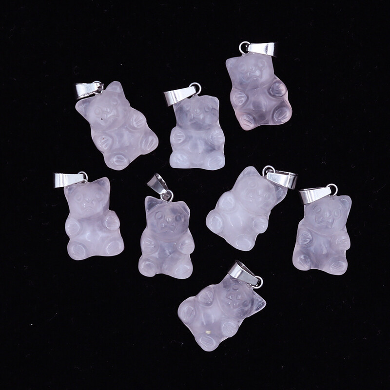 Hot Natural Carved Animal Bear Pendant Healing Crystal Stone Reiki Beads 10Pcs