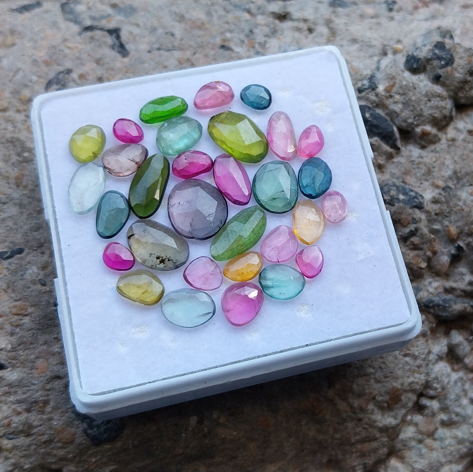 18 Ct 3.5×4.5 to 5×11 MM Natural Multi Color Tourmaline Rose Cut 31 Piece Lot