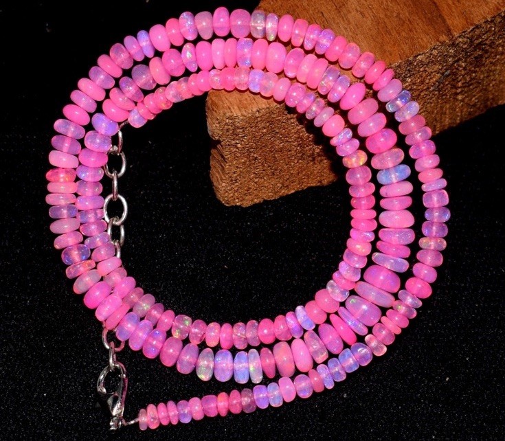 Natural Ethiopian Opal Wello Fire 3-5MM Opal Gemstone Beads Necklace