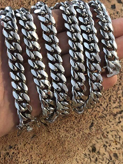 Men’s Heavy Miami Cuban Link Chain & Bracelet Combo Set Silver Stainless Steel
