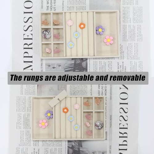 Velvet Jewelry Organizer Trays Stackable Jewelry Storage Display 3-in-1 Beige