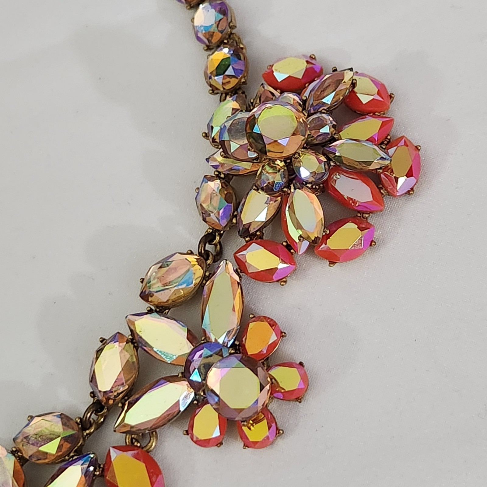 J.Crew Signed Multi Color Aurora Borealis Rhinestone Floral Statement Necklace