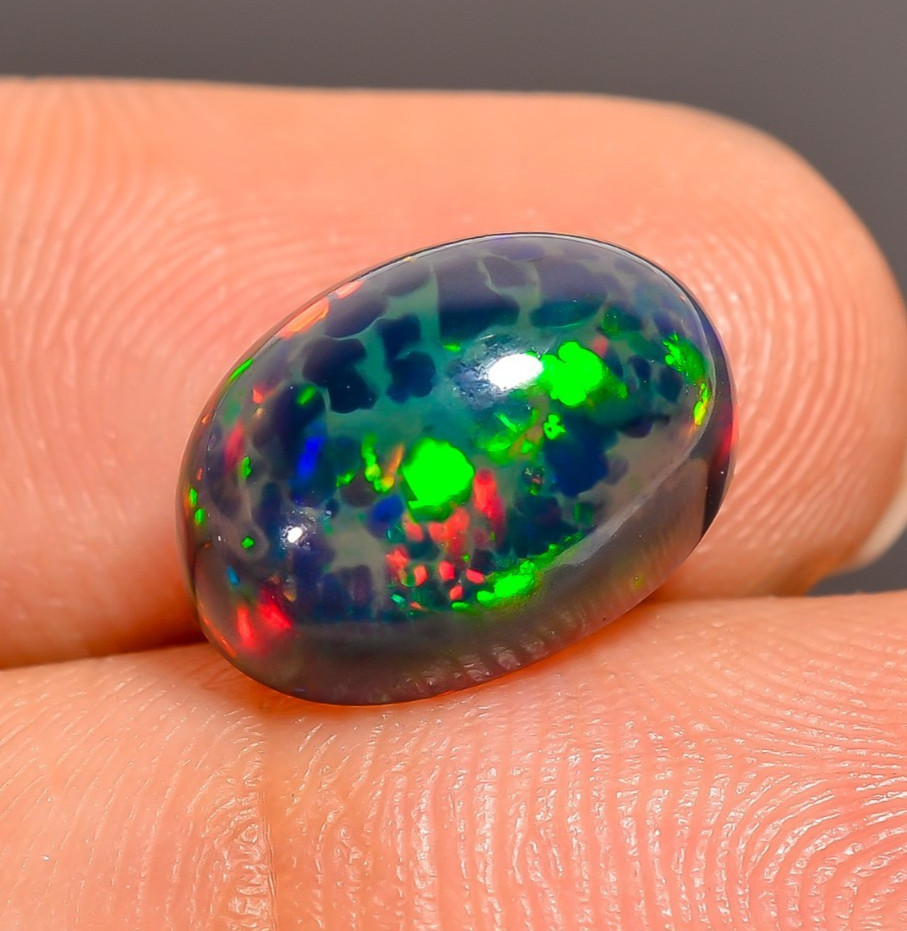 Natural Black Ethiopian Opal Oval Shape Cabochon Loose Gemstone 3.6 Ct 12X8X6 mm