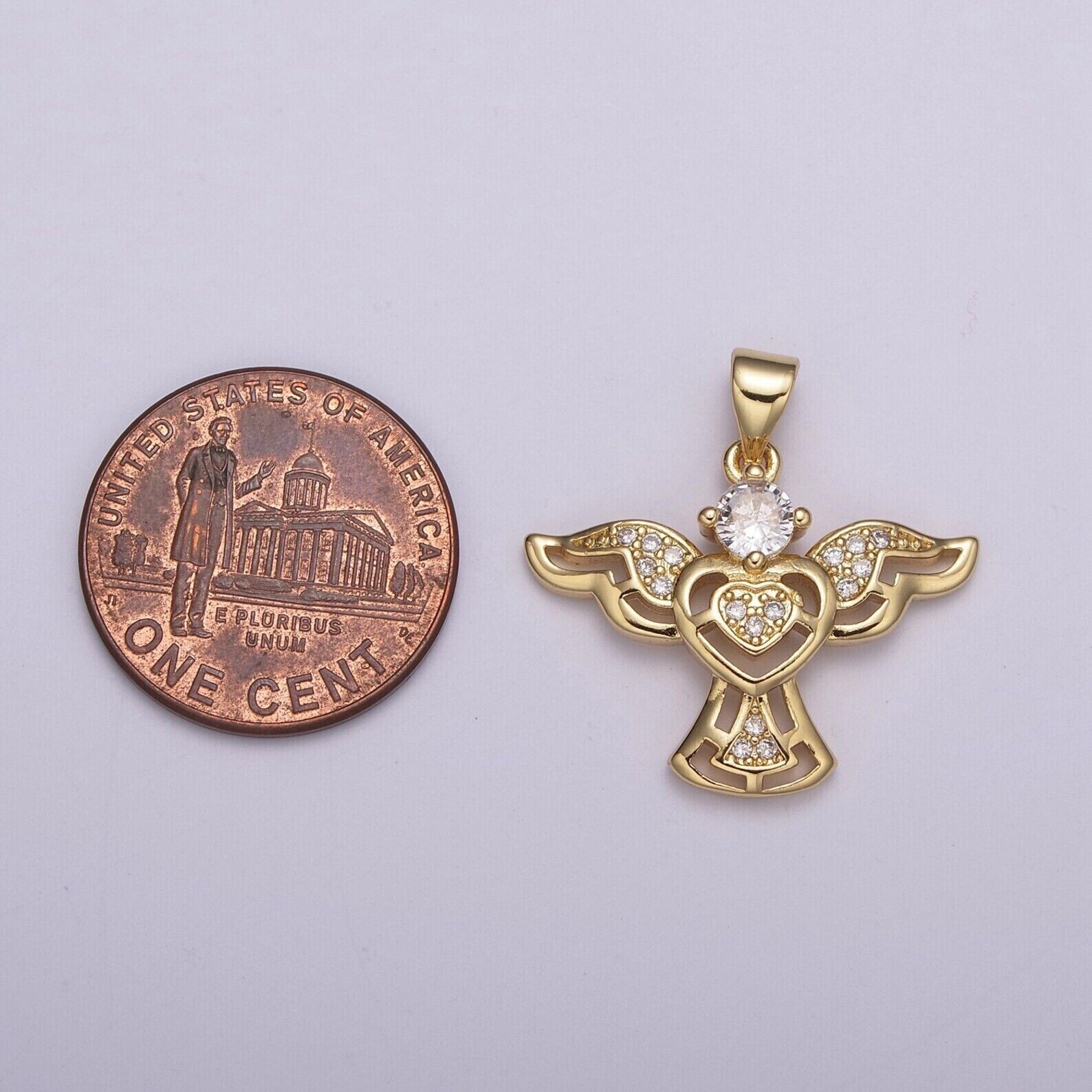 Round Cut Simulated Diamond Stunning Angle Wings Pendant 14K Yellow Gold Plated