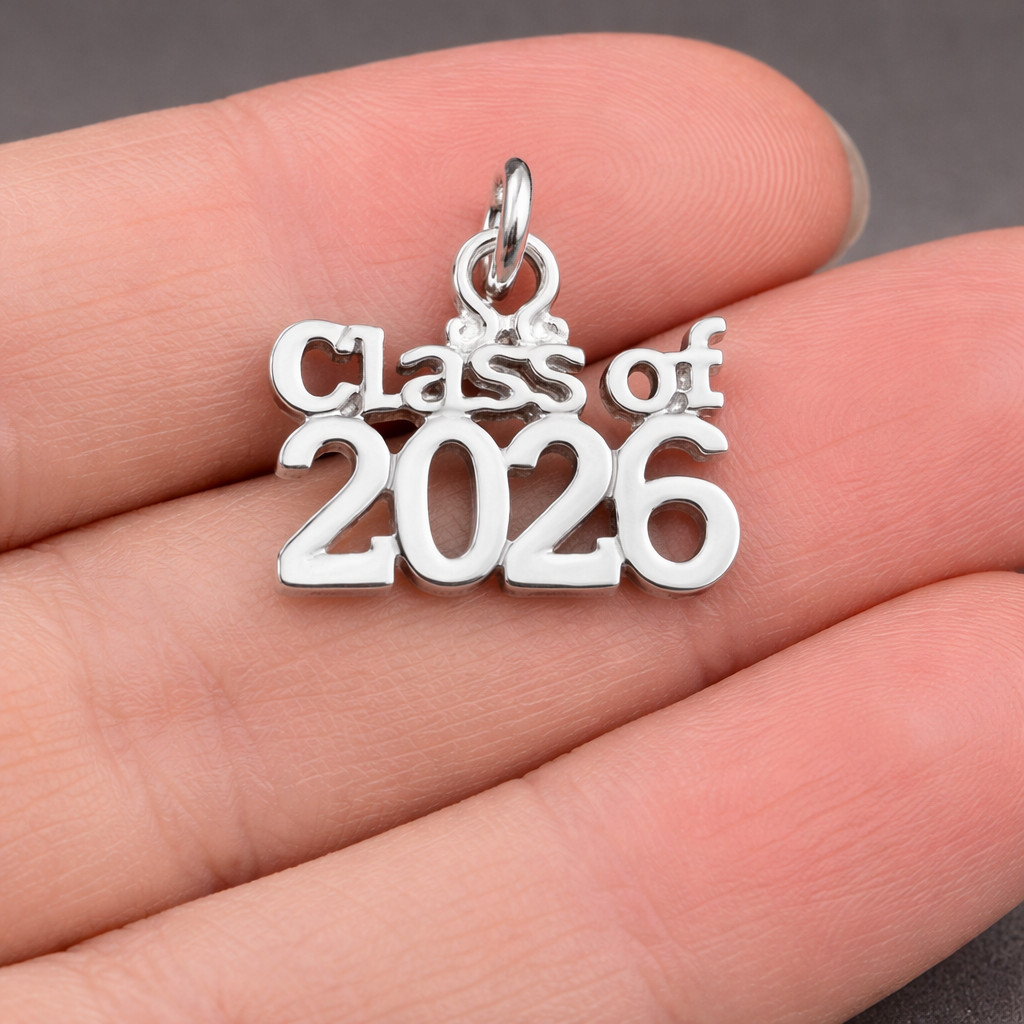 Silver Class of 2026 Charm – Graduation Pendant – High School College Grad Gift