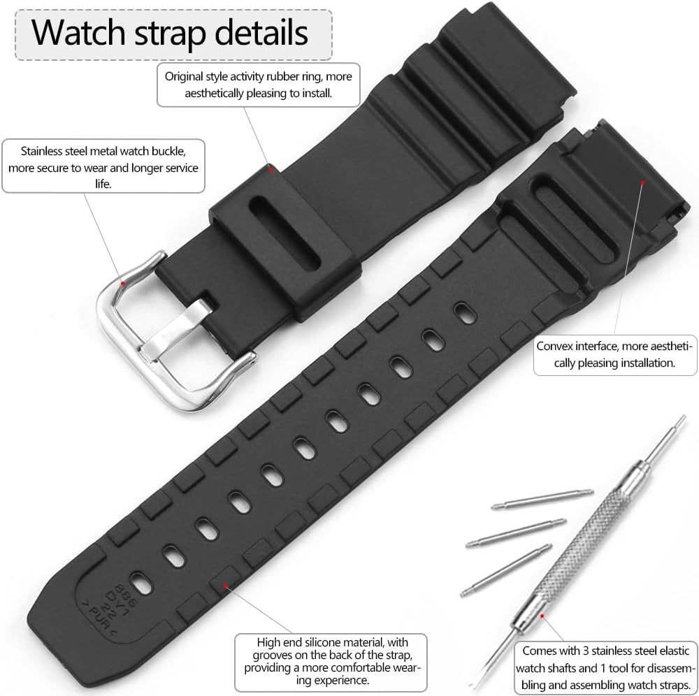 Resin Strap Compatible with Casio MDV106 Series MDV106-1AV 200 M WR Replacement