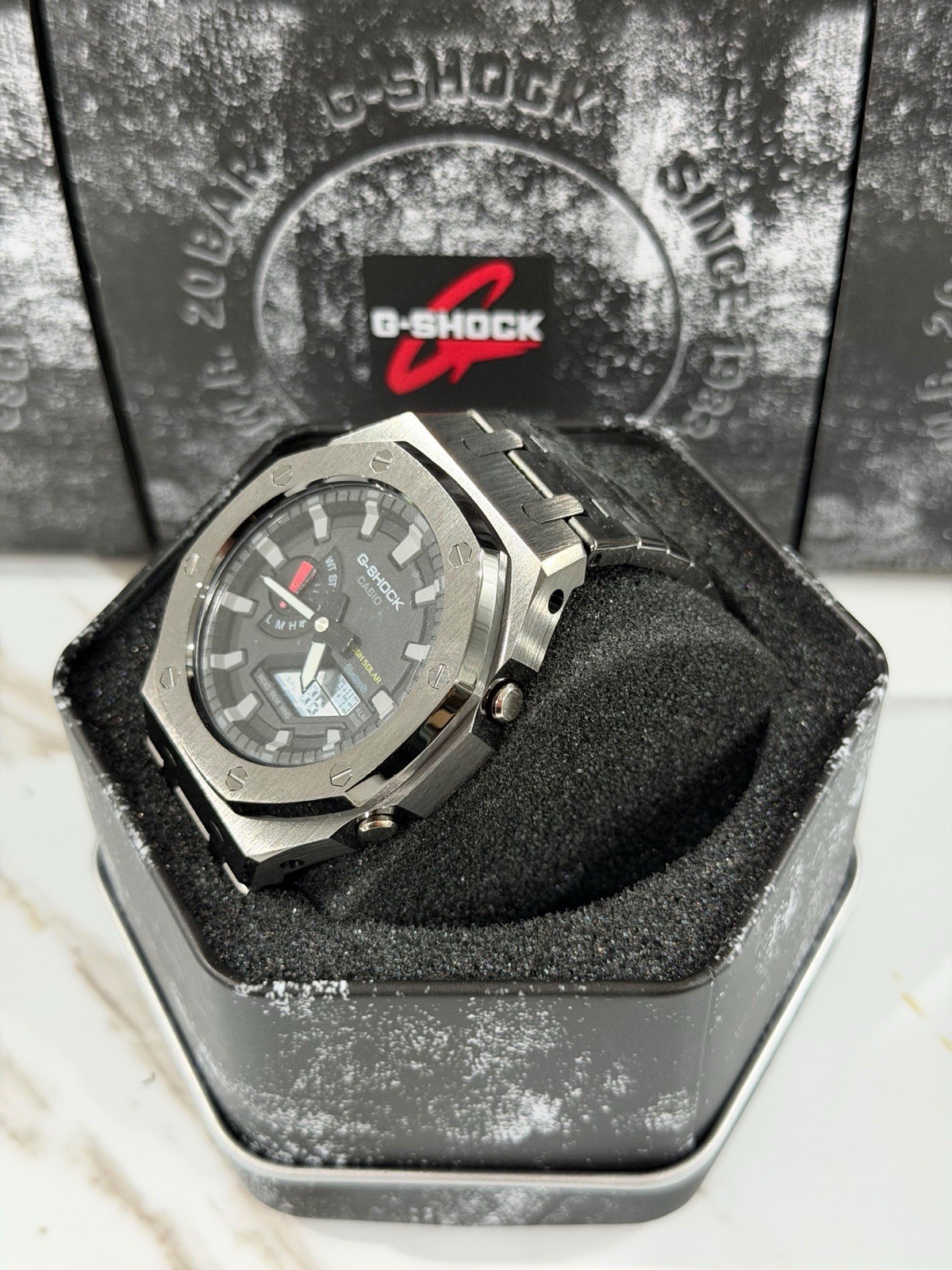 Casio GA-2100 G-Shock Watch – Sandblasted Metal Case Mod – Black Dial