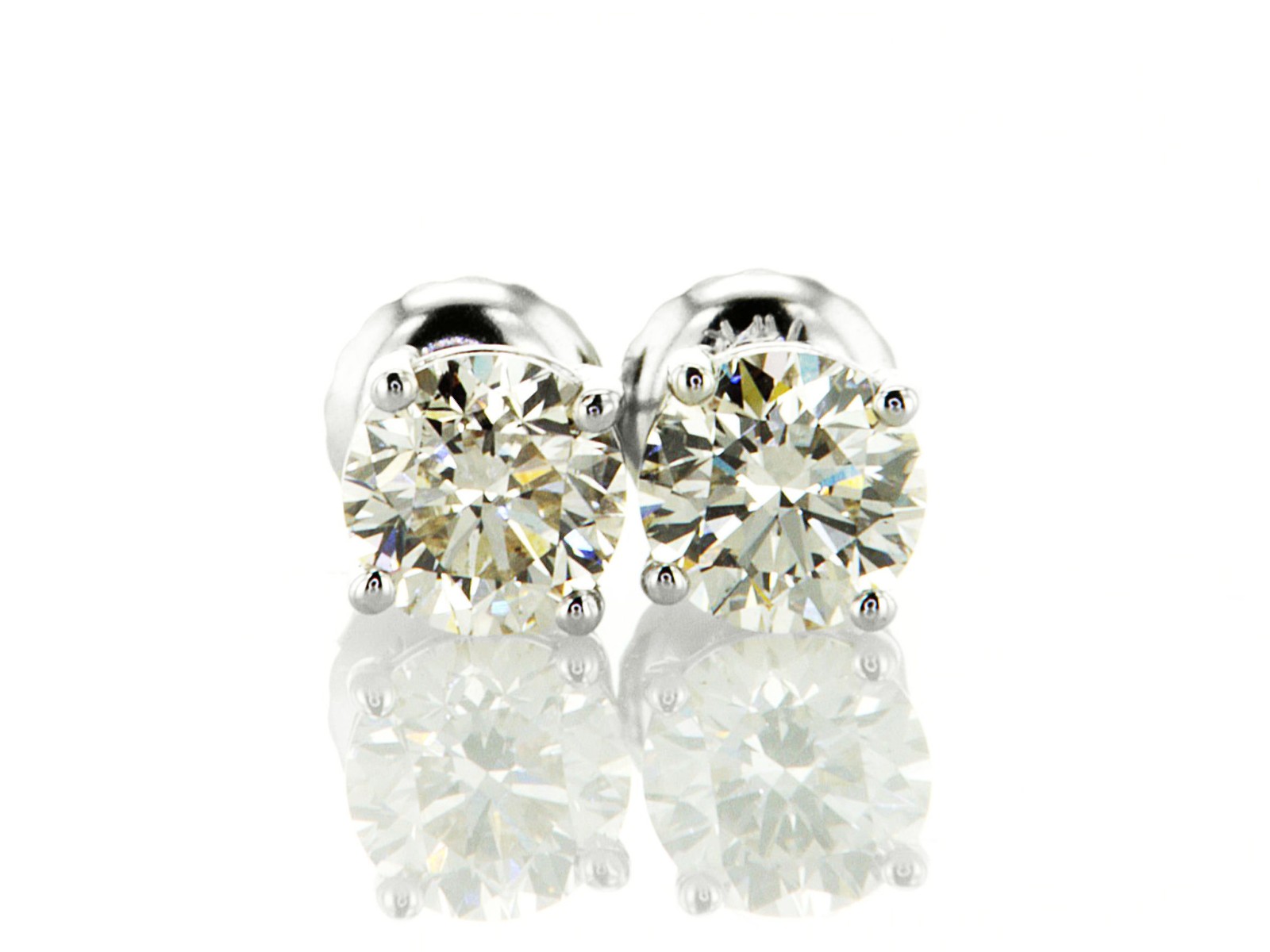 Round Shape Diamond Stud Earrings Real 1.17 Carat H/I VS2/SI1 14K White Gold