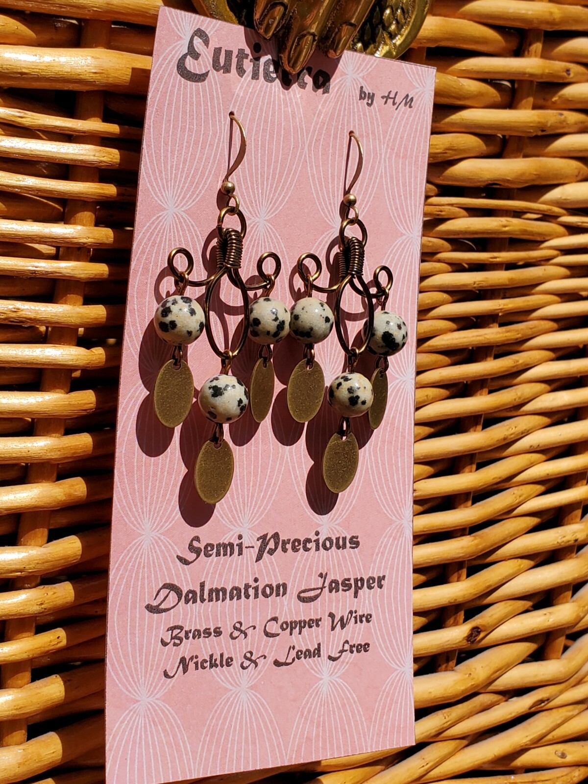 Eutierra Semi-Precious Dalmation Jasper Earrings Hand Crafted In The USA 2 1/2″