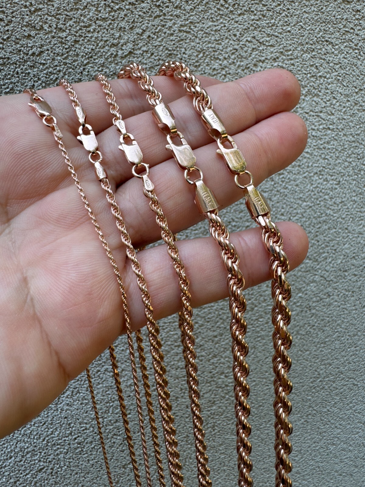 Real 14k Rose Gold Over Solid 925 Silver Rope Chain 1.5-6mm Necklace Mens Ladies